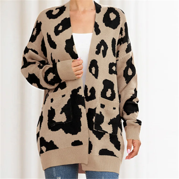 
Wholesale Hot Sale Winter Knitted Women Leopard Cardigan 