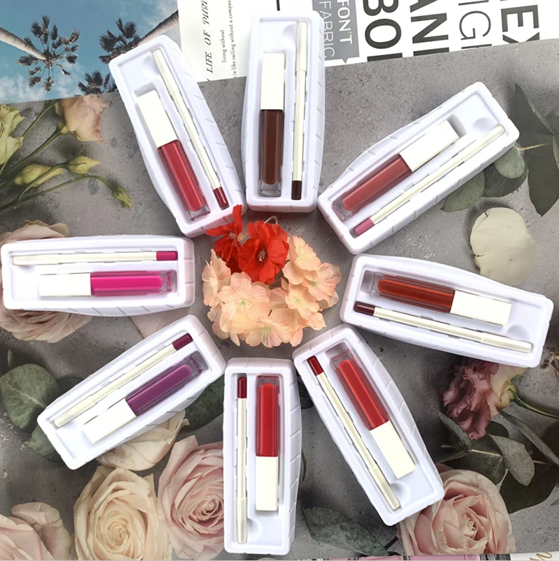 

Sexy 12 colors matte lipgloss and lip liner pencil Sets not stick cup lipstick, Multicolor