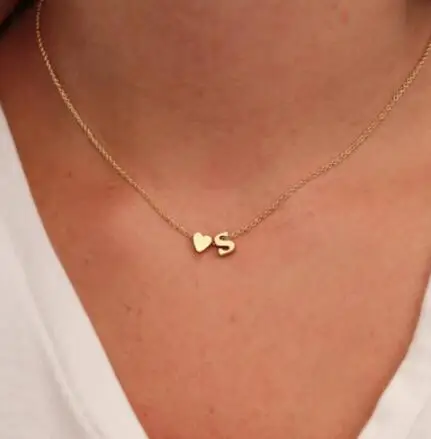 

2021 Fashion Tiny Heart Dainty Initial Gold Silver Color Letter Name Choker Necklace For Women Pendant Jewelry Gift