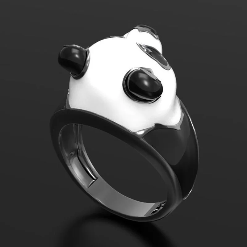 

Exquisite Black and White Cute Animal Accessories Inlaid Sapphire Jewelry Chinese National Treasure Panda Ring