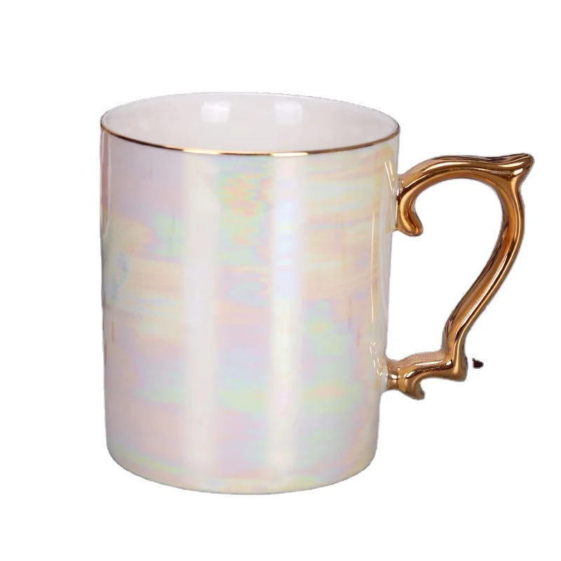 

New Pearl Glazed Ceramic Mug with Gold Glazed Handle, Pearl mug