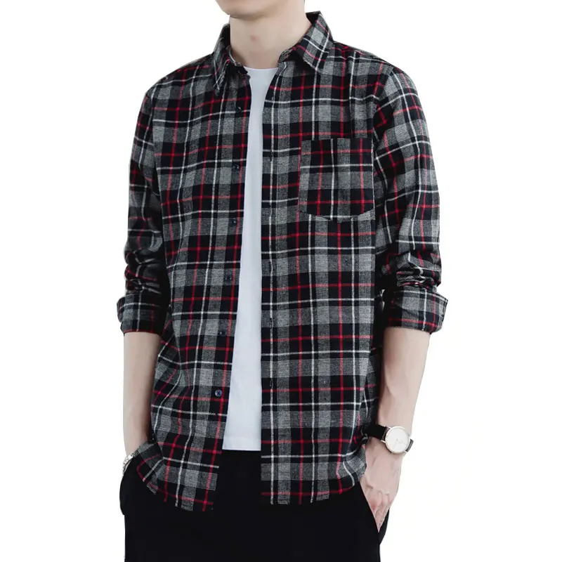

Vintage Plaid Shirt Casual Spring Mens Shirts Turn-Down Collar M-3XL Men Shirt Long Sleeve, Blue,brown,gray
