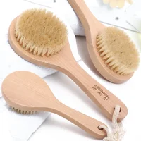 

Amazon hot selling 20cm handle wooden round dry bath body scrub brush