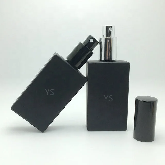 

Cosmetic flat square matte black 30ml 50ml 100ml refillable glass perfume spray bottle