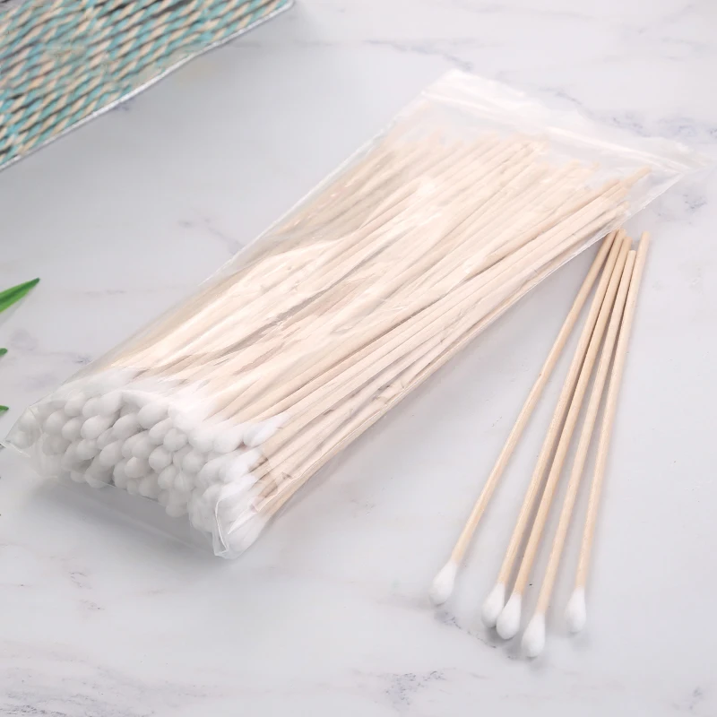 100pcs Wooden Applicator Single Tip Cotton Swabs 6 Inch Disposable Buds ...