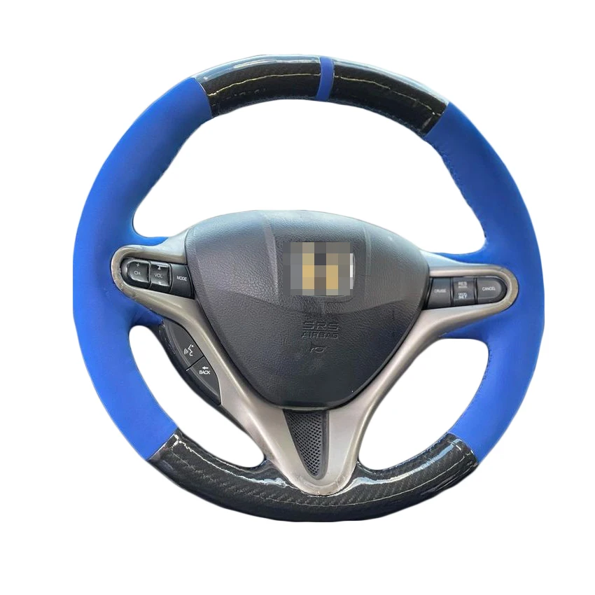 

Hand Stitched Blue Suede Carbon Steering Wheel Cover for Honda Si Civic 8 8th Gen 2006 2007 2008 2009 2010 2011