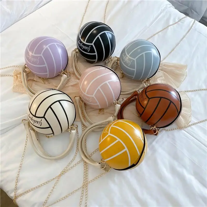 

New Fun Fashion Round Basketball Volleyball Design Women Leather Purse Female Casual Crossbody Chain Bags