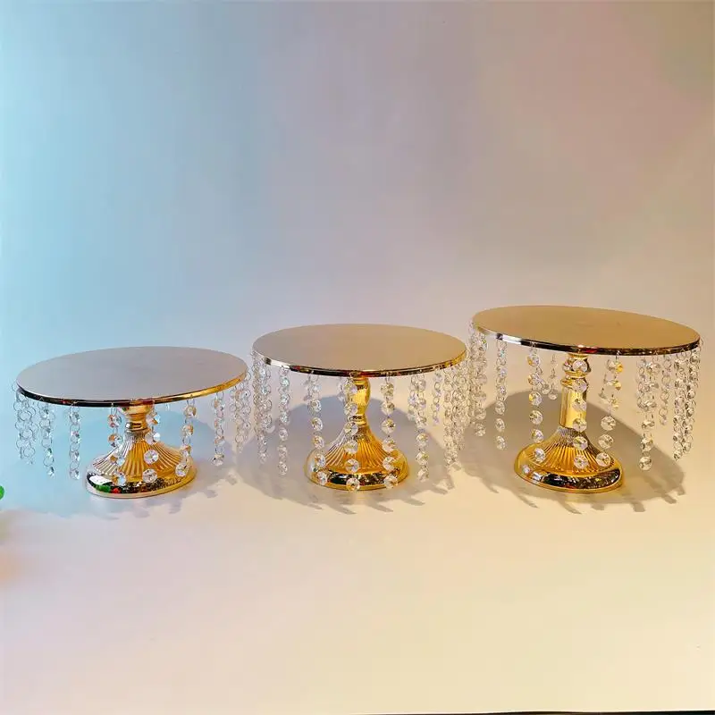 

Gold Cake Display Stand Round Plate Luxury Crystal Decorating Tools Cake Stand