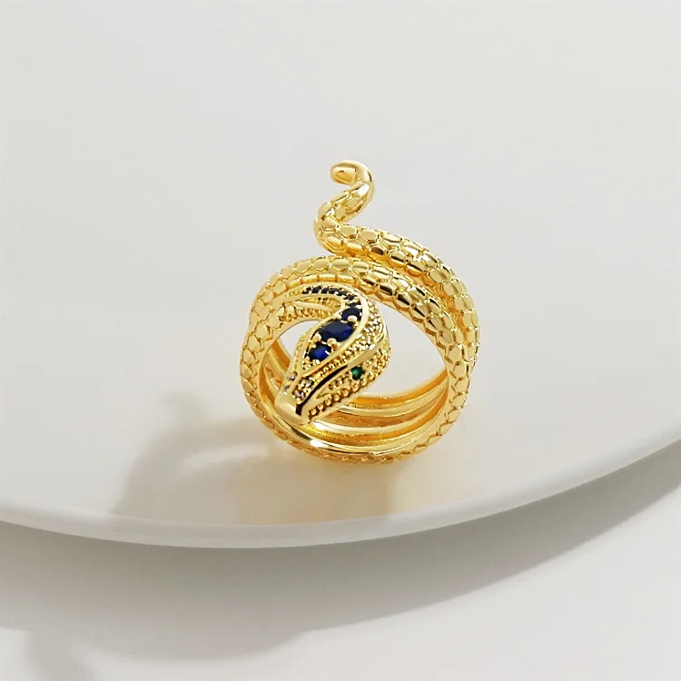 

Statement Exaggerated Crystal 18k Gold Plated Snake Shaped Adjustable Open Rings Jewelry, Picture