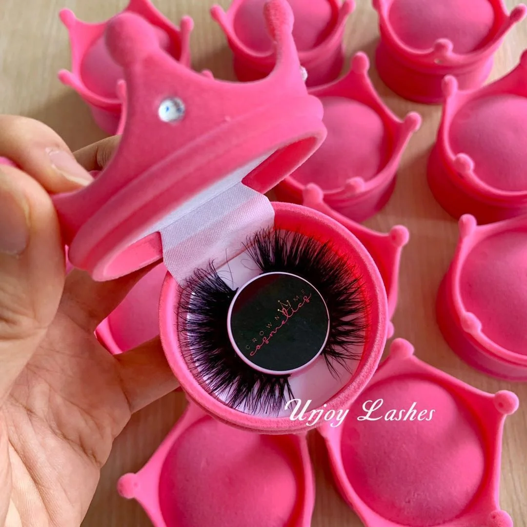 

Popular Mink Eyelash Crown Shape Box Colorful Eyelash Packaging Case For 25mm Mink Eyelashes, Natural black