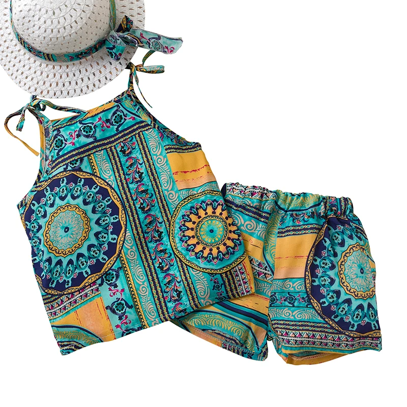 

Bear Leader Children's Sleeveless Folk Girls Clothes Set Shorts with Hat Summer Set
