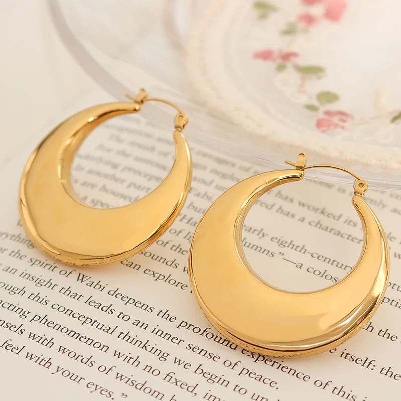 

Minimalist 18K Gold Plated High Polished Hoop Earrings Anti Tarnish 316L Stainless Steel Smooth Round Circle Huggie Earrings