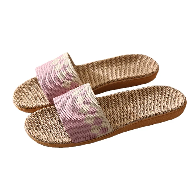 

Indoor Outdoor Open Toe Flat Sandals Women Cotton Linen Diamond Lattice Slippers Girls Soft Casual Slippers, Solid color