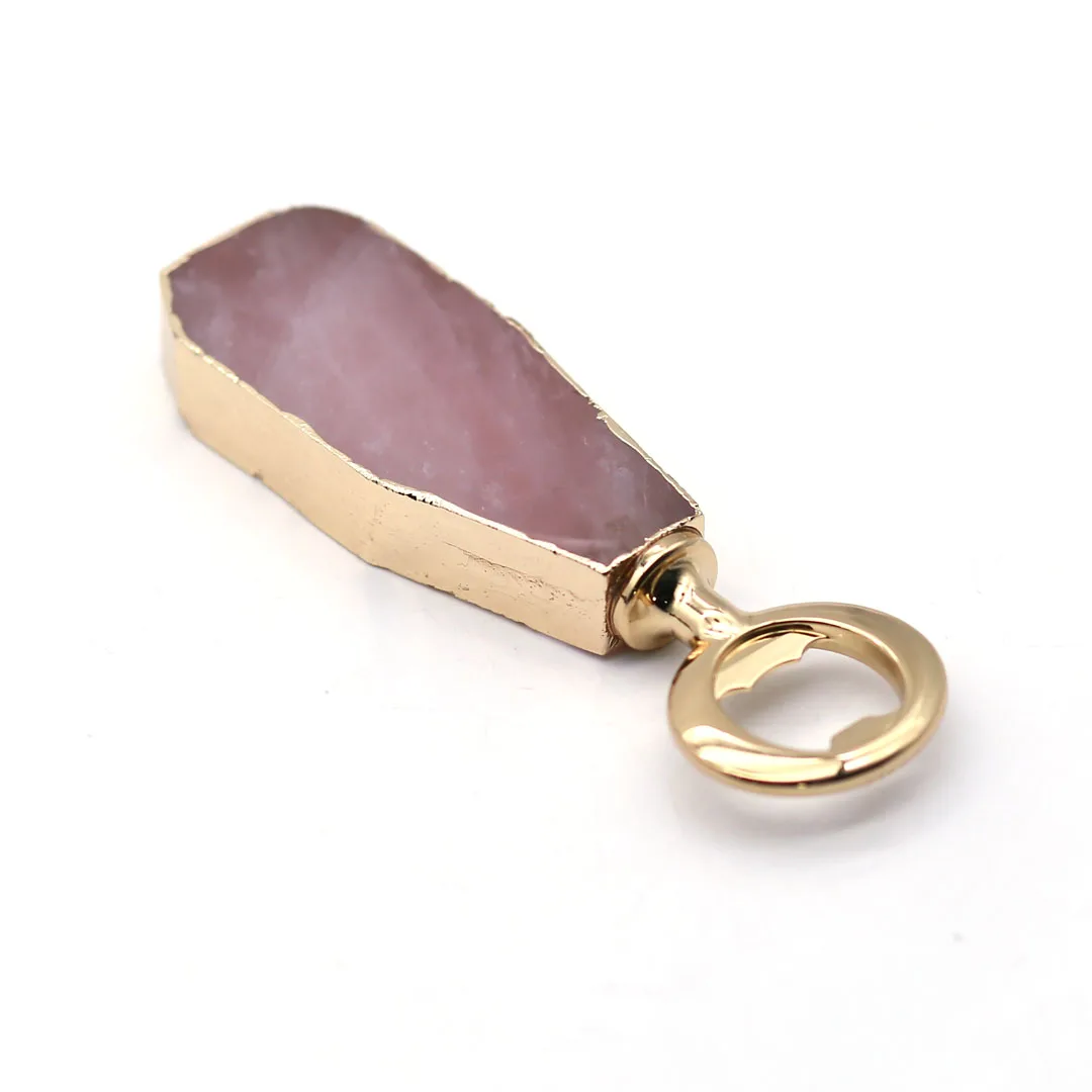 

Wedding Gifts pink Natural Crystal Quartz Metal Wine Bottle Opener