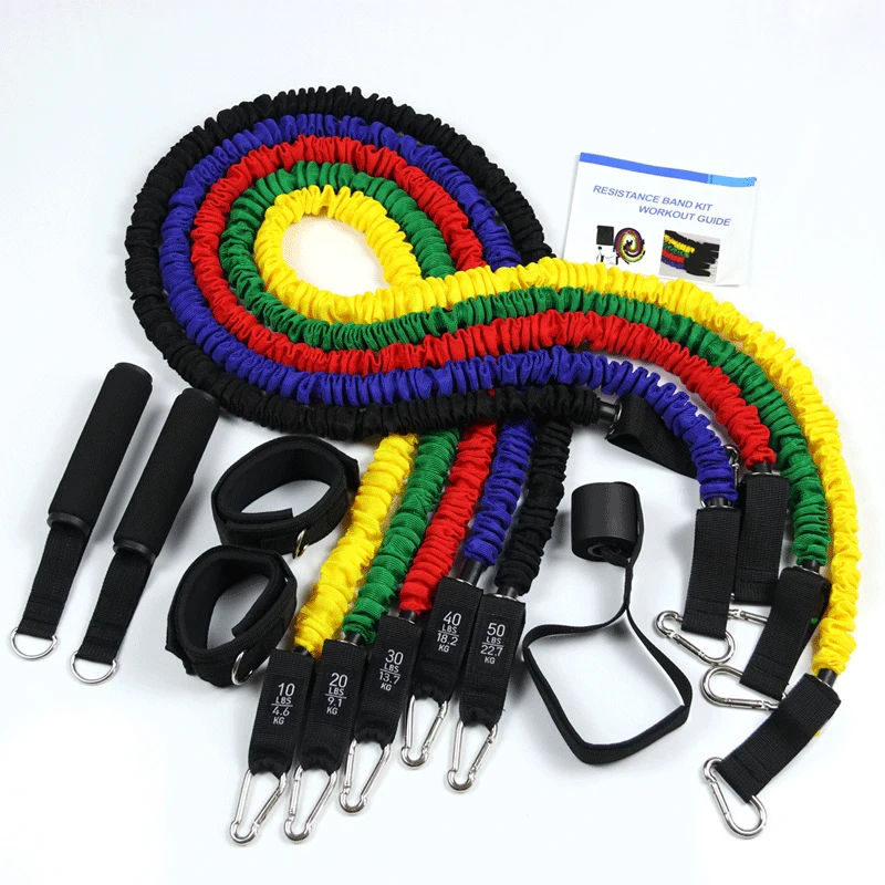 

11pcs High Elastic Resistance Bands With Door Anchor System Ankle Strap Cloth Cover Tube Anti-break, Yellow, red, blue, green, black