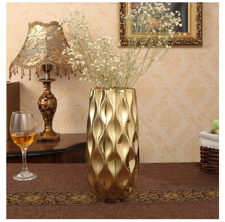 Luxury Big Mouth Golden Flower Vase Decoration - Buy Big Mouth Vase ...