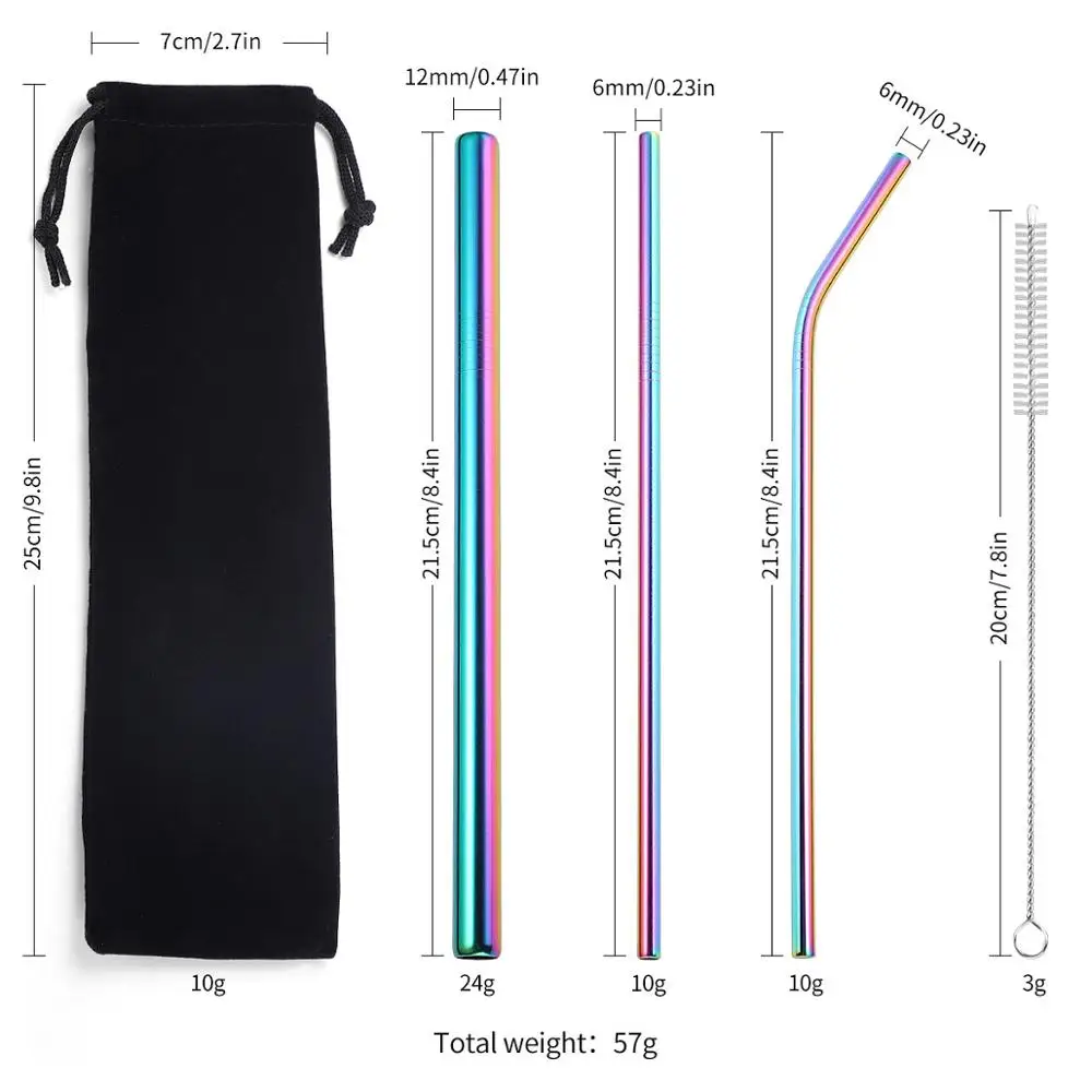 

Custom Logo Reusable Straw With Case Wholesale Stainless Steel Metal Boba Straw, Sliver/gold/rose gold/black/rainbow