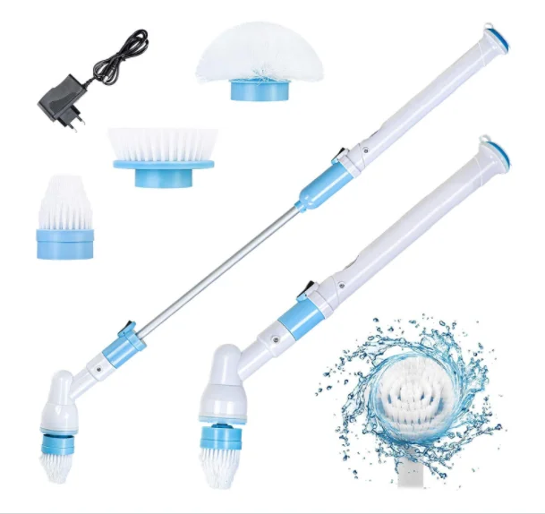 

white and blue color electric spin scrubber power brush cordless shower brush with adjustable extension, Blue+white