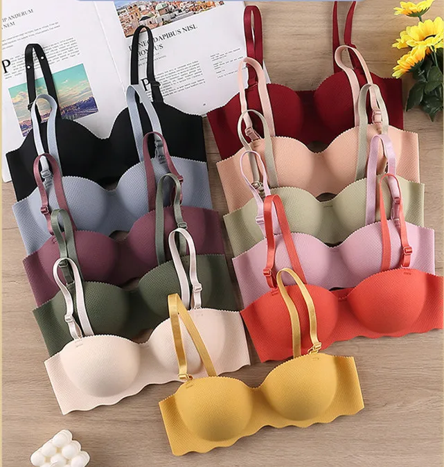 

Wholesale one piece sweet colorful ladies bralette ajustable traceless brassiere seamless push up wireless bra for young girls, 11 colors