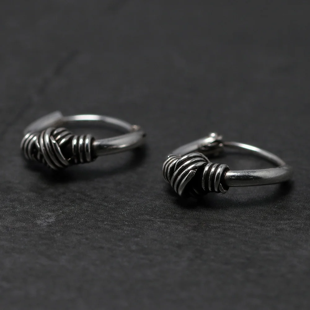 

Cool Fashion Sterling Silver 925 Jewelry Men's Hoop Earrings With String Ball