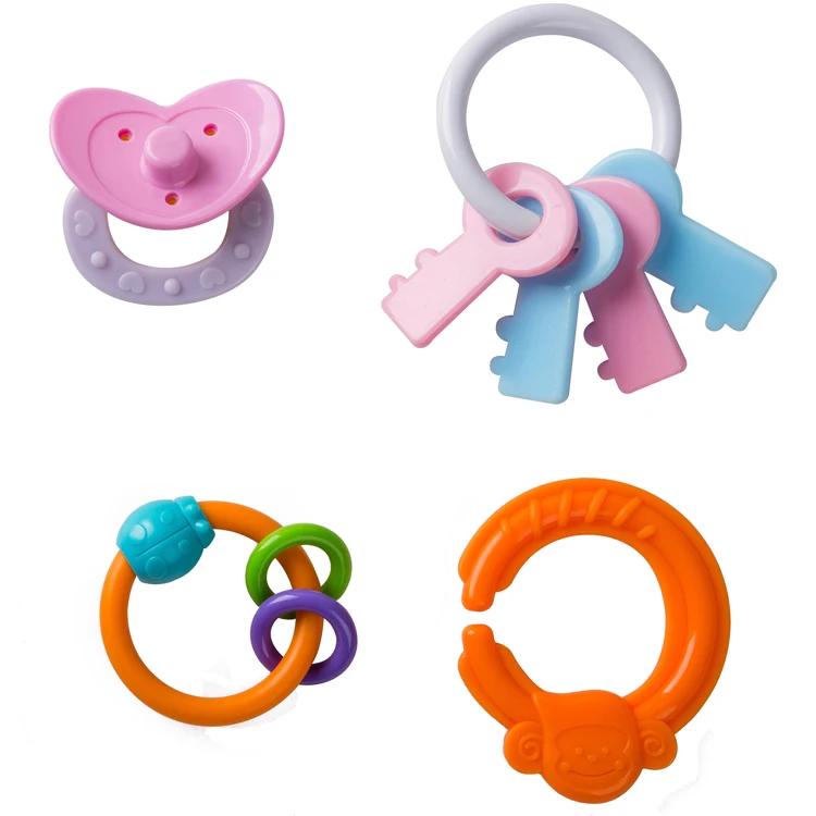 

Rattle set baby sensory teething rings links plastic ring hooks for baby infant newborn car seat travel toys, Multi