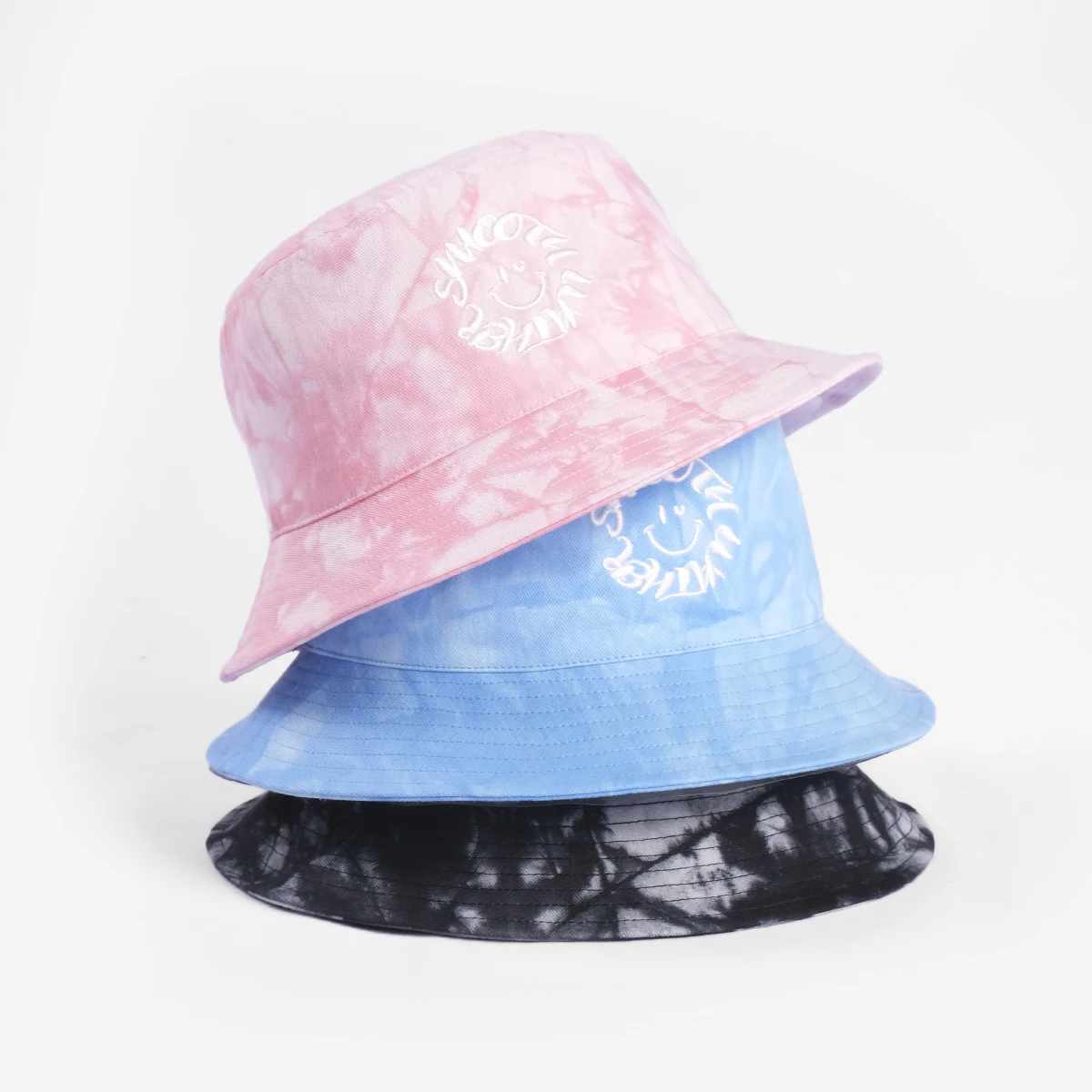 

Wholesale Fisherman Women Cotton Rainbow Custom Embroidery Logo Designer Tie Dye Bucket Hats Bulk