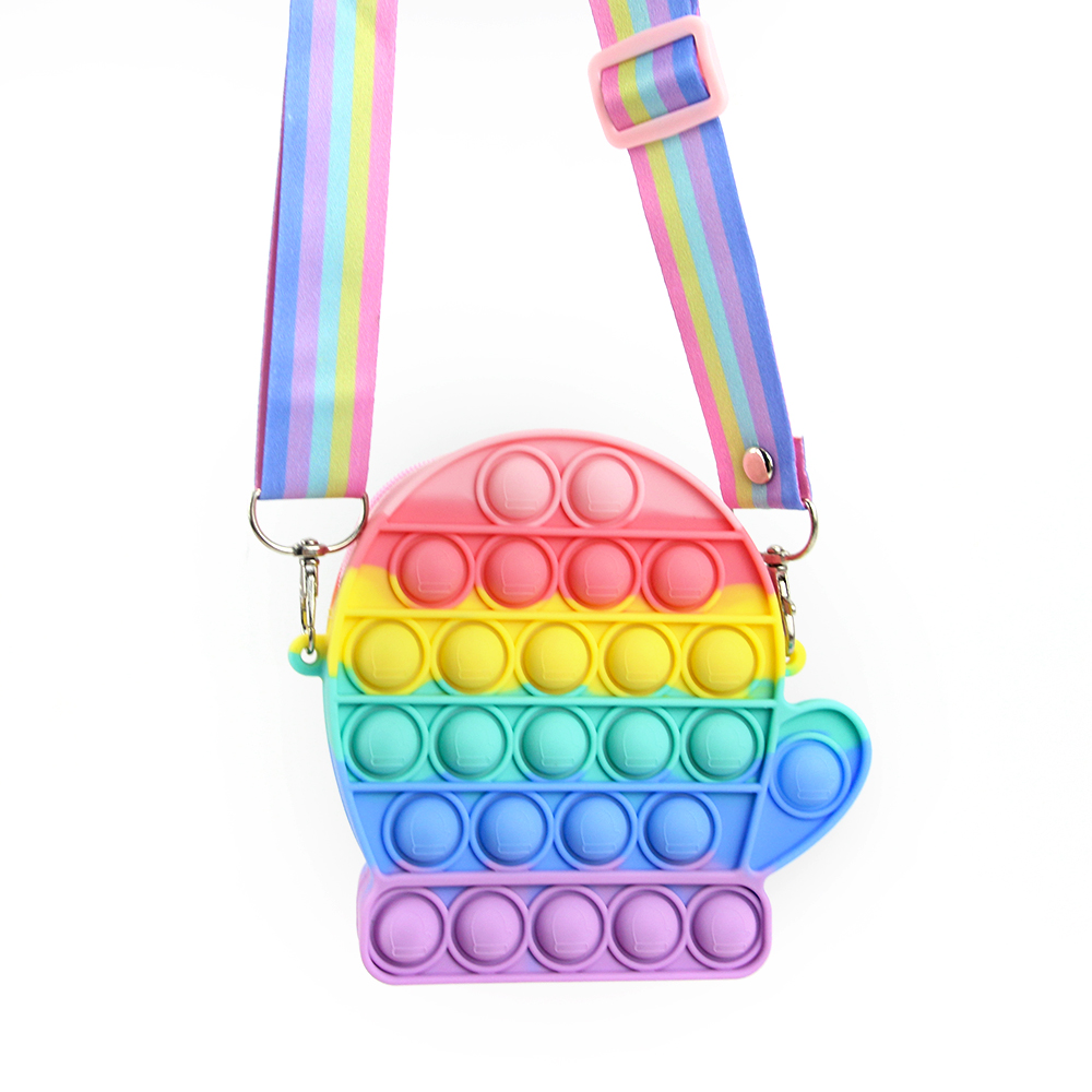 

Cartoon Shoulder Bag Fidget Sensory Toy Bag Push Bubble Children Christmas Gift, As show