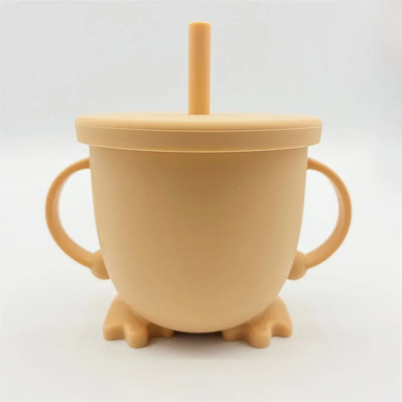 

New Design Custom Reusable BPA Free Silicone Baby Toddler Straw Training Cups With Straws, Yellow/blue