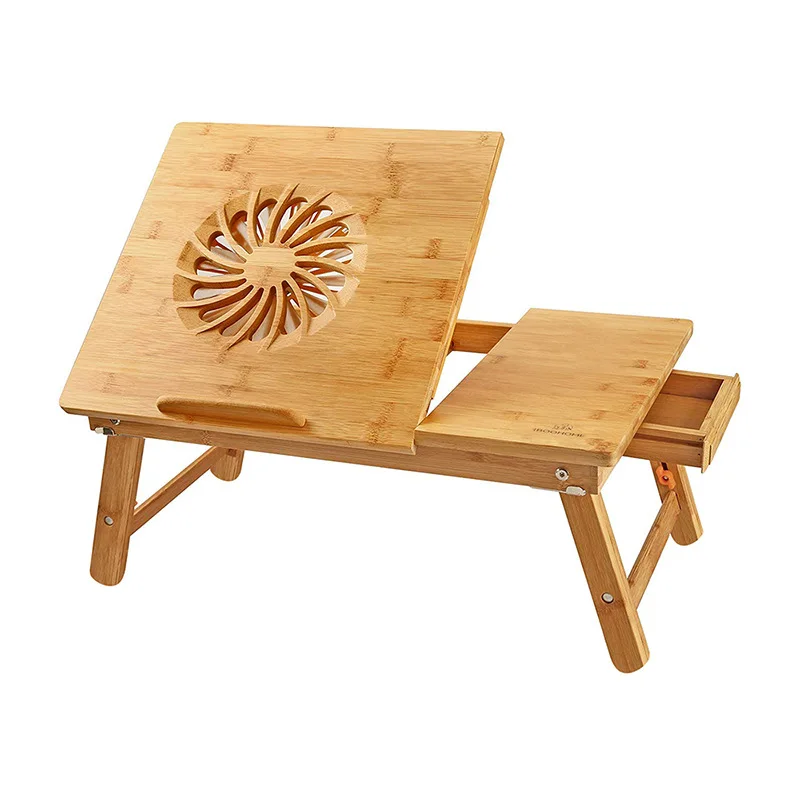 
Portable bamboo notebook bed table with adjustable feet 
