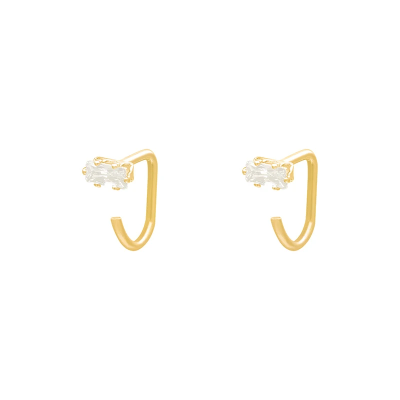 

Ladies delicate jewelry new style U-shaped rear-mounted rectangle zircon s925 silver stud earrings, Gold/white