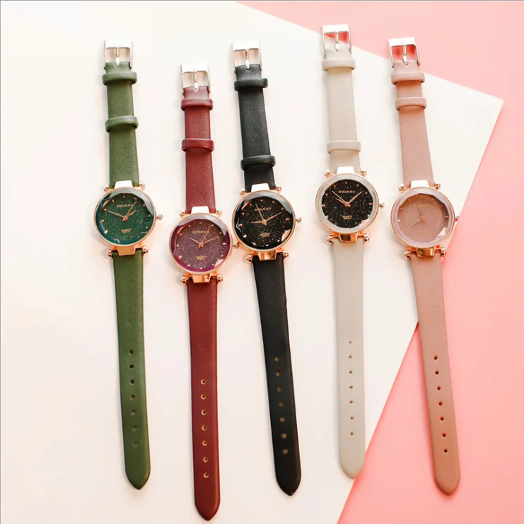 

Popular 5 Ins Styles Female Wristwatch Luxury Watch Leather Wrist Quartz Watches China Movt Love Gift Watch For Girls Stylish, Black/ light brown/ grey/ purple/ green