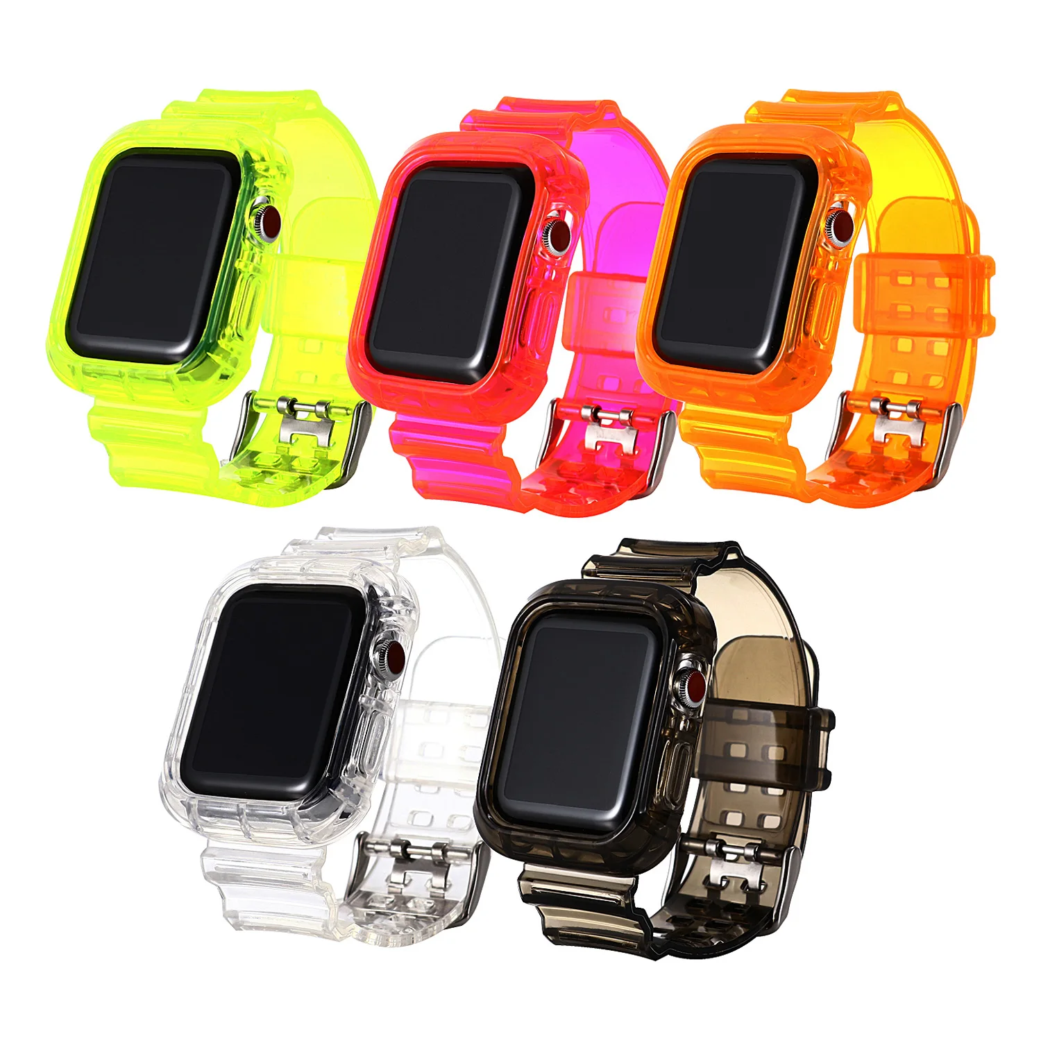

Transparent Clear Soft Silicone Sport TPU Watch Band 42mm 44mm Strap with Protective Case for Apple Watch Series 6 SE, Multi-color optional or customized