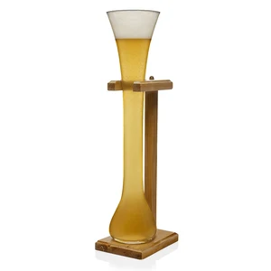 Image of Handmade Half Yard Tall Ale Glass With Smart Birch Wood Stand Holder