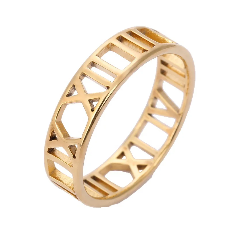 

New Jewelry Stainless Steel Laser Cut Roman Numeral Ring Three Colors Available