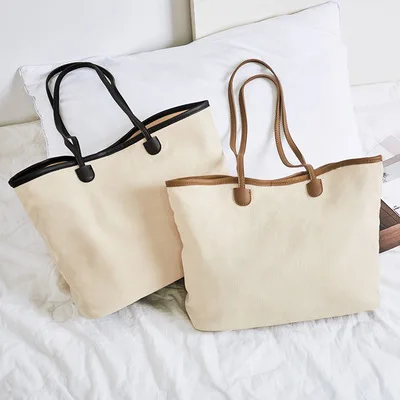 Outdoor Fashion Canvas Tote Bag With Leather Handle Straps - Buy Canvas ...