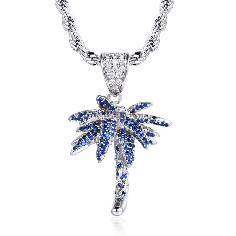 

Dr. Jewelry Wholesale Purple Blue Iced Out Diamond Trophy Medal Coconut Palm Tree Pendant For Christmas Jewelry Gifts, See picture