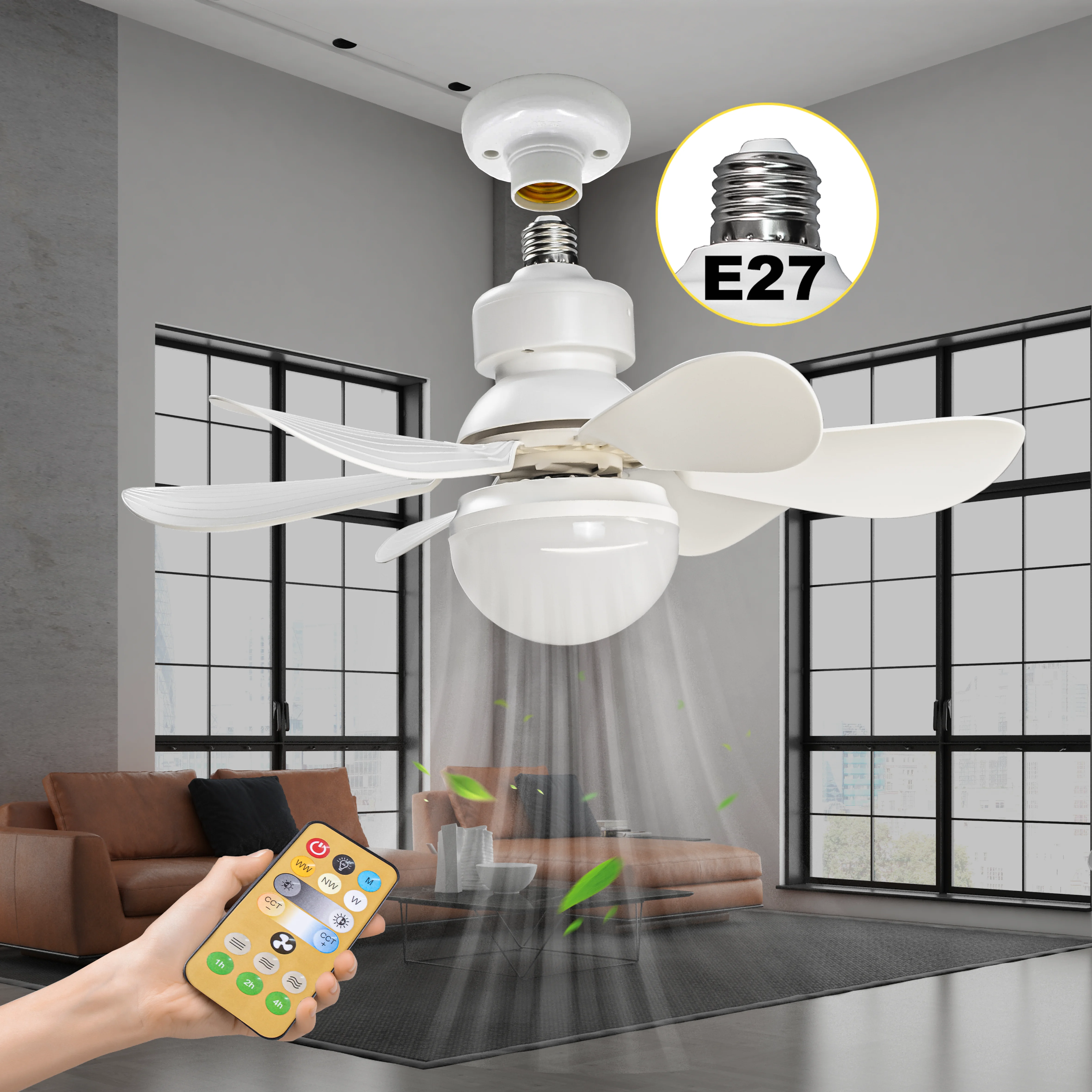 Remote Control LED Ceiling Fan with Lighting Lamp Blade Fan Lamp E27 Converter Lamp for Bedroom Living Fan Light