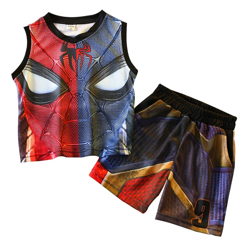 

2021 New Summer Quick-Dry Breathable Spider-Man Two-Piece Set Boy'S Sports Vest Sets, 9 colors