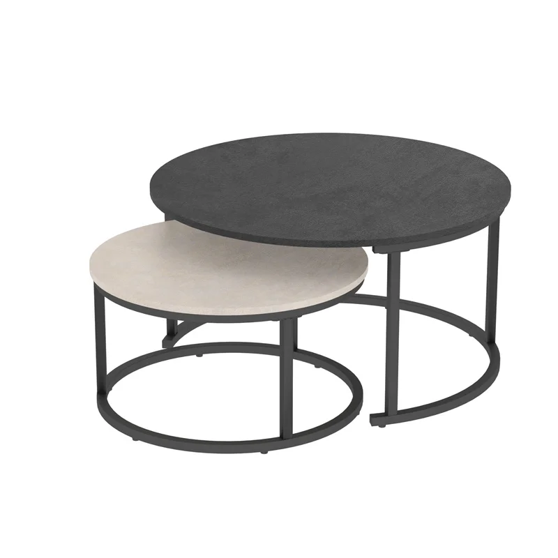 

Modern MDF Nested Coffee Tables Set Round Wooden Top Metal Leg Leisure Table, Optional