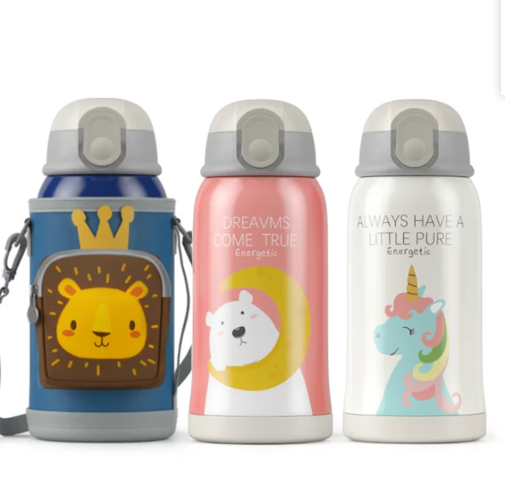 

550 ML Smart Kids Thermos 316 stainless steel cartoon cute with cup holder Kids water cup Straw cup high appearance level