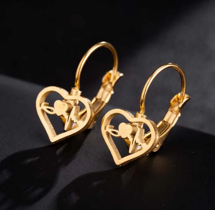 

Wholesale hollow out doctor nurse electrocardiogram huggie earrings, As picture