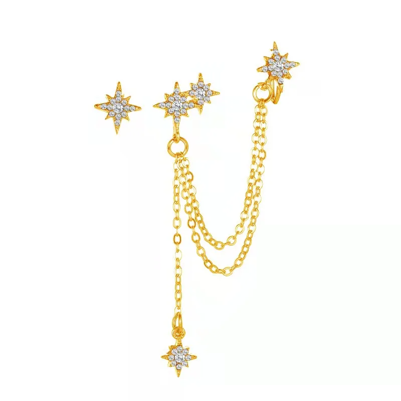 

Hot Selling Gold Plated Long-chain Tassels Earrings Diamond Earrings Cool Star Ear Clip Earrings for Women, Picture shown