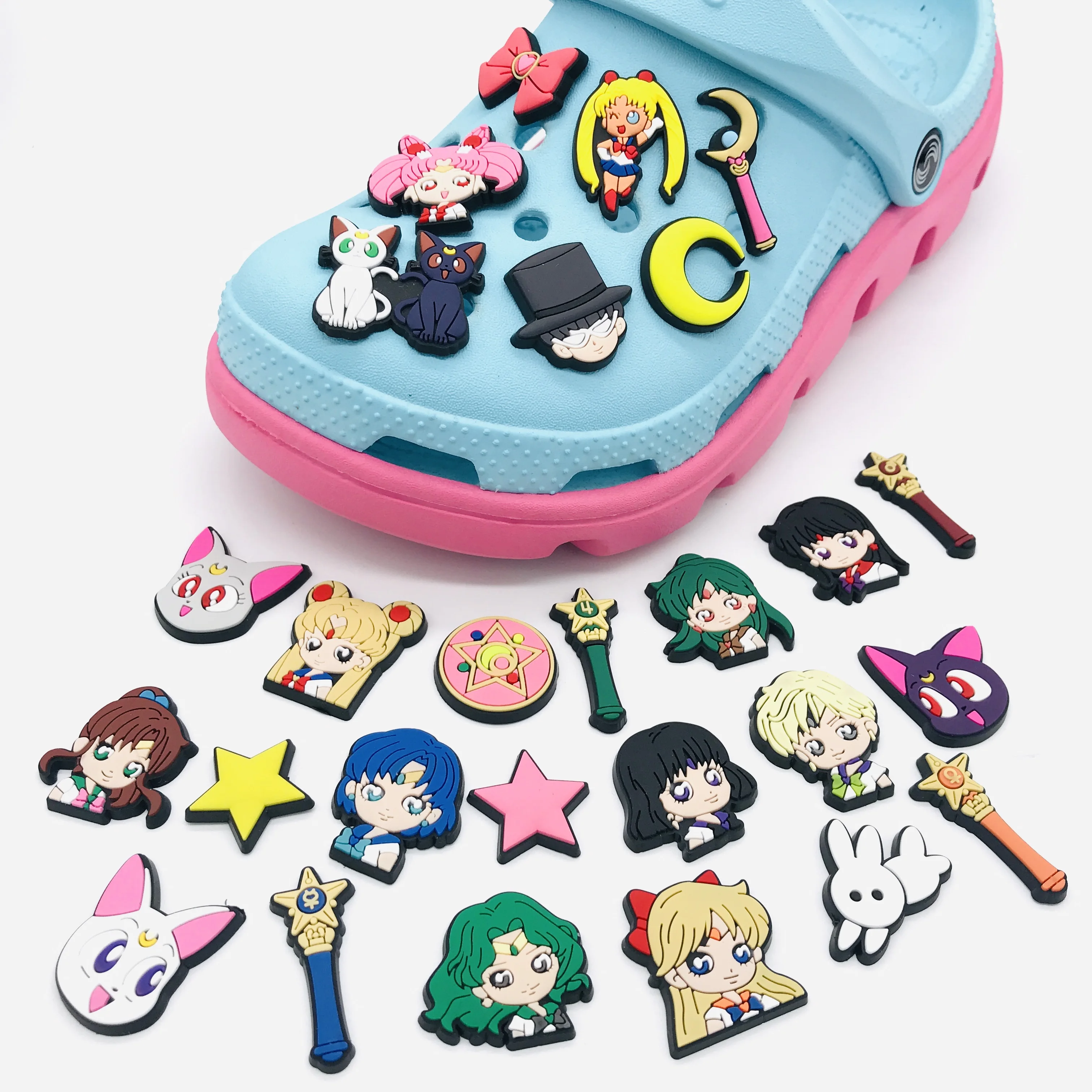 

shoe accessories Animation cartoon Sailor Moon oem customized rocking shoes charms girls kids gifts croc charms, Picture