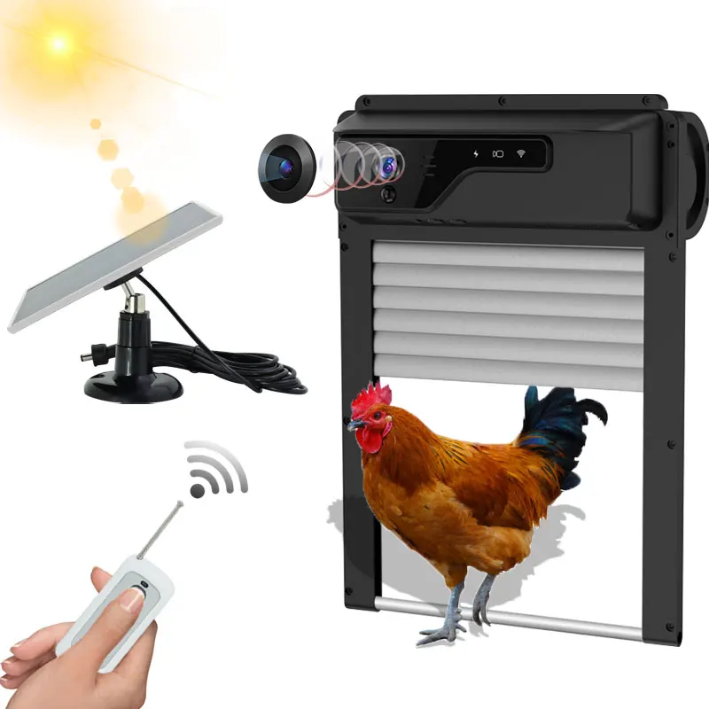 IP65 Waterproof Solar Energy Timer Farms App Control Retail Industries New Automatic Chicken Coop Door with Camera