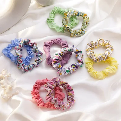 

2021 Hot Selling Elastic Flower Fabric Ponytail Multi Colors Holder Flower Print Hair Band Set