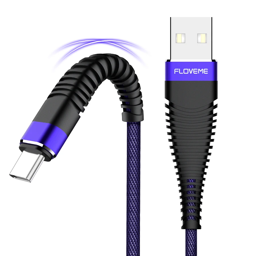 

Free Shipping 1 Sample OK FLOVEME 1m Data Sync USB Charging Cable Type C Computer Cables Mobile Phone Cable, Red/blue