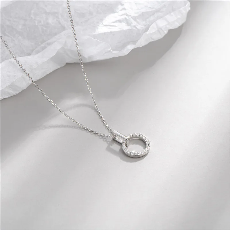 

Luxury Shining Cubic Zircon Open Circle Pendant Necklace Minimalist Round Halo 925 Sterling Silver Necklace for Wedding Jewelry