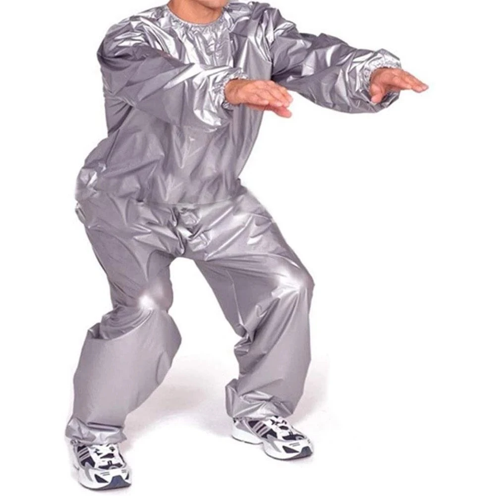 

PVC Tear-proof Fitness Sportswear Unisex Exercise Fitness Weight Loss Sweat Sauna Suit, Black,silver