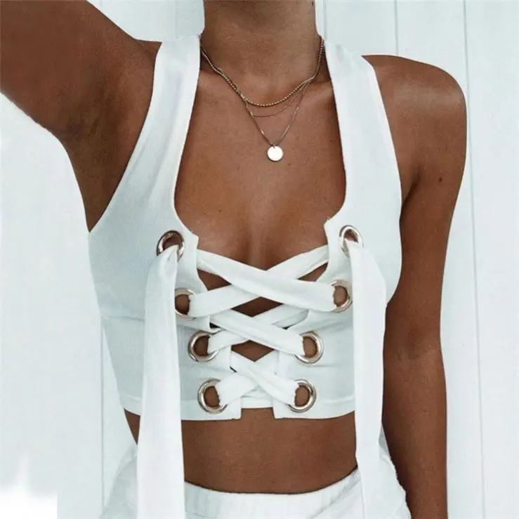 
XD 2020 For women sexy white bra Mike shortened Fashion women sleeveless bandage Lace Up Top Vest 
