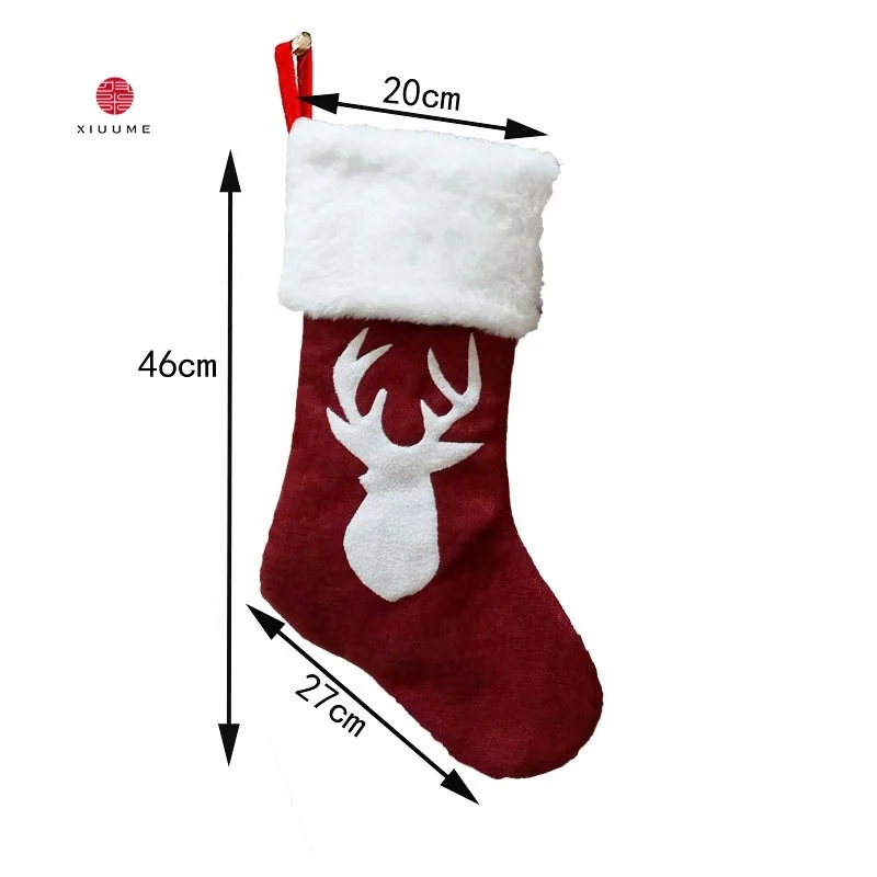 

2020 new hanging gift bag candy santa red elk felt fleece slipper christmas boot socks